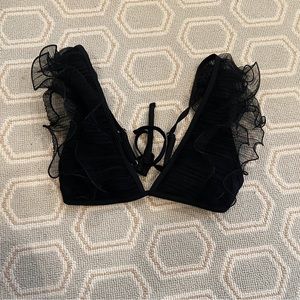 SHEIN Tulle Ruffle Triangle Bikini Top in Black